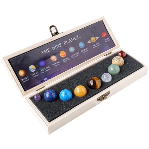 1 juego de 9 planetas de cristal natural, bola solar, sistema solar, cuentas de cuarzo de roca, esfera de energía curativa, chakras, reiki, modelo galaxia