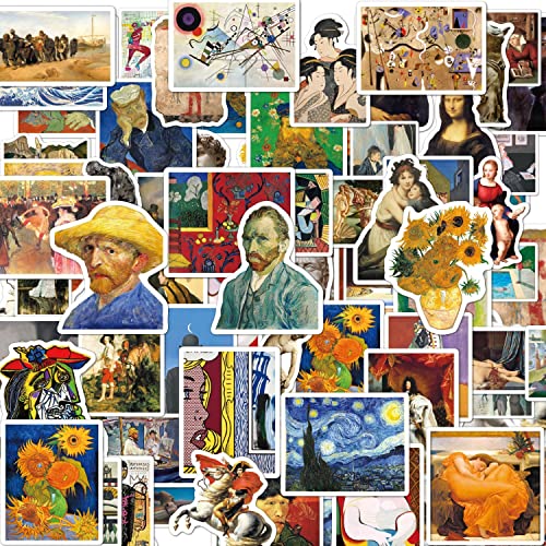 100Pcs pegatinas de arte famosas y esculpir, vinilo impermeable clásico, pegatinas de estilo occidental retro Van Gogh Oil Painting sticker, Artist Decals