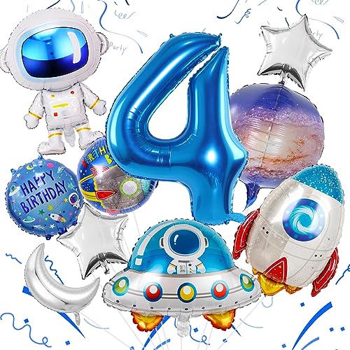 11 globos espaciales con temática espacial para decoración de fiesta de 4º cumpleaños, globos de galaxia del espacio exterior, globos de astronauta, globos de nave espacial con globos de aluminio de