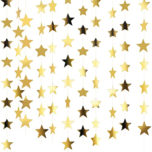 130 Pies Guirnalda de Papel de Estrellas Brillantes Dorados Decoración Colgante para Fiesta Festival Boda Cumpleaños (Dorado, Conjunto de A)