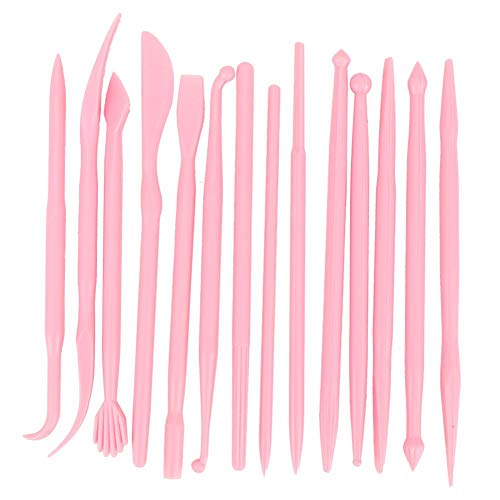 14 piezas de cerámica de arcilla juego de herramientas con estuches de plástico modelado de cerámica kits de herramientas de escultura para moldear(pink)