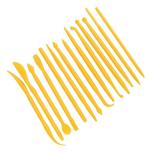 14 piezas de cerámica de arcilla juego de herramientas con estuches de plástico modelado de cerámica kits de herramientas de escultura para moldear(yellow)