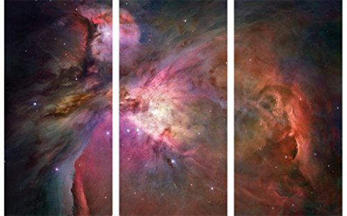 1art1 Cosmos Y Universo Póster Impresión En Lienzo Nebulosa De Orion, 3 Partes Cuadro En Bastidor De Camilla De Madera | Mural XXL | Imagen 180x120 cm