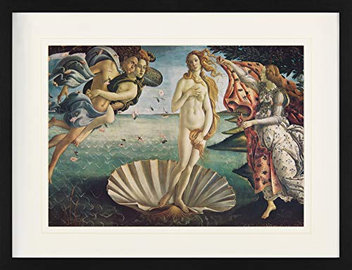 1art1 Sandro Botticelli Póster El Nacimiento De Venus, 1483-1485 Cuadro Enmarcado Con Fine Passepartout | Cuadros De Pared | En Un Marco De Imagen 80x60 cm