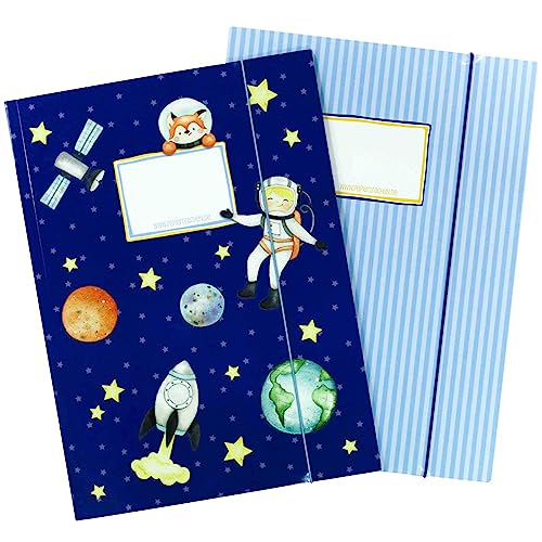2 carpetas escolares para niños DIN A4 | motivo astronauta - carpeta de correo para alumnos de primaria - coleccionista de cuadernos - grapadora de silla - set número 5