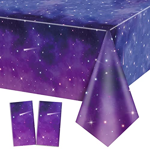 2 Paquetes de Manteles de Fiesta Galaxia Espacial, Manteles de Noche Estrellada, 130x220cm Mantel Galaxia para Decoración de Fiestas con Tema Espacial, Decoración de Cumpleaños del Espacio Exterior