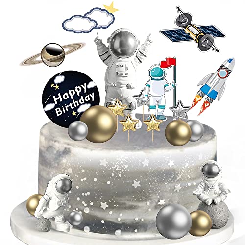 22 piezas de decoración espacial para tartas, decoración para cupcakes en el espacio exterior, figuras de astronauta, cumpleaños, temática espacial, suministros de decoración para fiestas, planeta