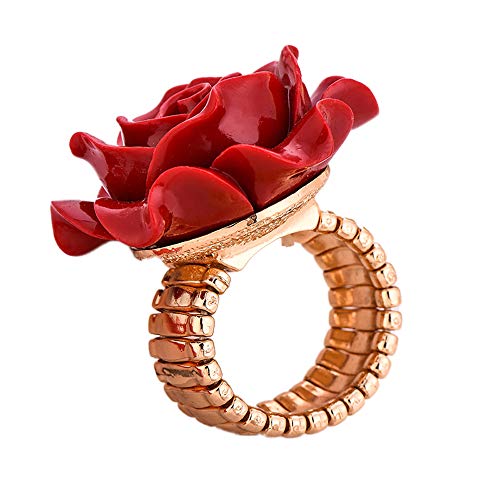 24 JOYAS Anillo Rosa Roja Redimensionable para Mujeres Elegantes y Regalo romántico para Enamorados y símbolo de Belleza