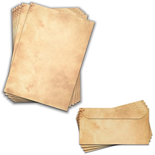 25 hojas de papel de carta DIN A4, incluye 25 sobres a juego, DIN largo, vintage, imprimibles o escribibles a mano, sin emisiones climáticas (juego de 25 unidades)