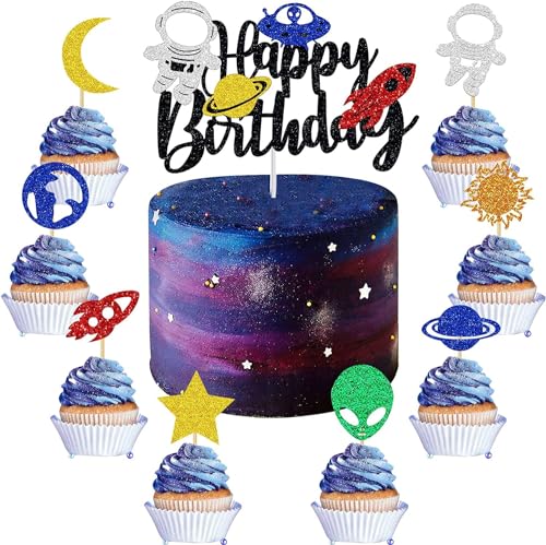 25 Piezas Decoración para Tarta de Cumpleaños Espacial Cake Topper con Tema Espacial Decoracion Tartas Cumpleaños de Astronauta Planetas para Decoración Cupcakes de Cumpleaños para Niños y Niñas