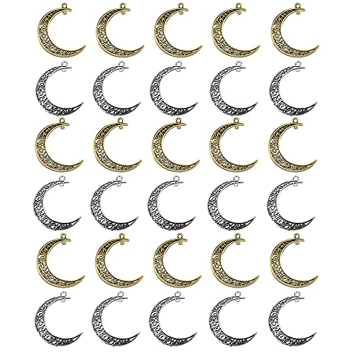 30 piezas de colgantes de filigrana con símbolo de luna y luna y luna hueca, colgantes de media luna y accesorios para pulseras, pendientes, joyería