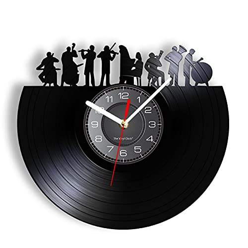 30cm Reloj Pared Vintag Reloj de pared con grabación de vinilo de música clásica de orquesta, reloj de pared para músicos, decoración del hogar, banda sinfónica, álbum de música en vivo, reloj de pa