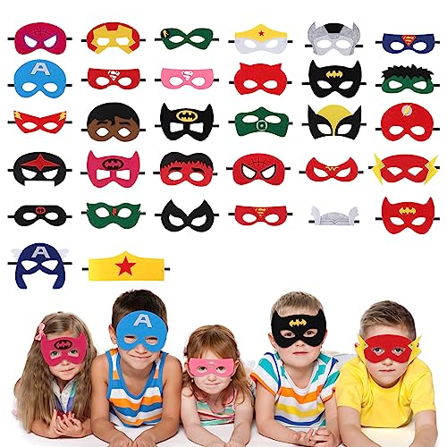32 Piezas Máscaras para Niños de Espuma EVA, Mitad Máscaras de Fieltro de Superhéroes, Animales y Dibujos Animados, con Cuerda Elástica, para Bolsas de Fiesta, Cosplay.