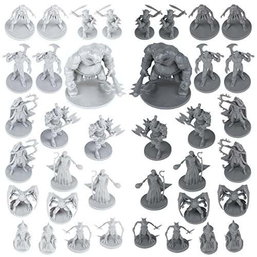 38 miniaturas de fantasía de Mesa RPG Figuras para Mazmorras y Dragones, Juegos de rol Pathfinder. Miniaturas a Escala de 28 mm, 10 diseños únicos, a Granel, sin Pintar, Ideal para D&D/DND
