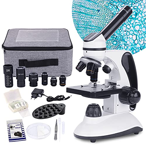 40X-2000X Microscopio para niños Adultos, Microscopio estudiantil de Doble iluminación LED con Kits científicos, 15 Cuchillas para investigación de Laboratorio, educación en casa, Regalo en Clase