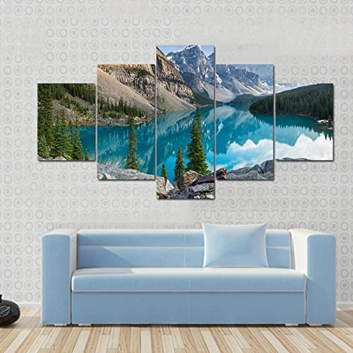 5 piezas de lienzo de arte de pared,5 piezas lienzo Montañas Rocosas con el lago Moraine en Canadá,5 piezas cuadro lienzo,Cuadros Decoracion Salon 5 Piezas Cuadro Moderno,5 Piezas Cuadro sobre Lienzo