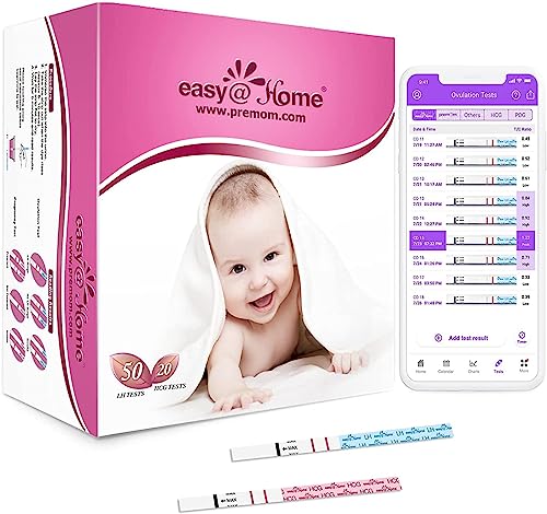 50 Pruebas de Ovulación (25mlU/ml) y 20 Pruebas de Embarazo (10mlU/ml), ultrasensibles. Kits de Tests de Fertilidad, Resultados Precisos con la App Premom (iOS & Android) Español
