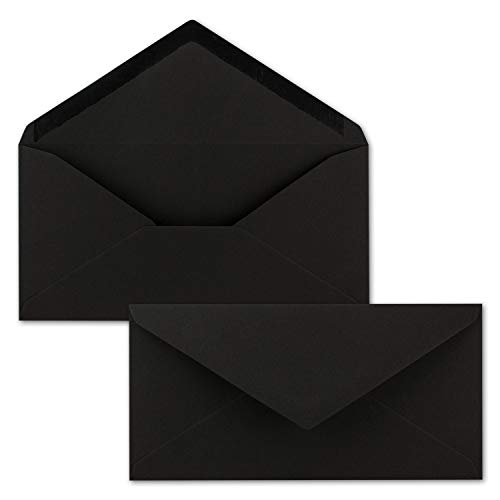 50 sobres de papel de estraza ecológico, negro, longitud DIN, 11 x 22 cm, adhesivo para humedecer, 120 g/m², solapa puntiaguda de NEUSER PAPIER