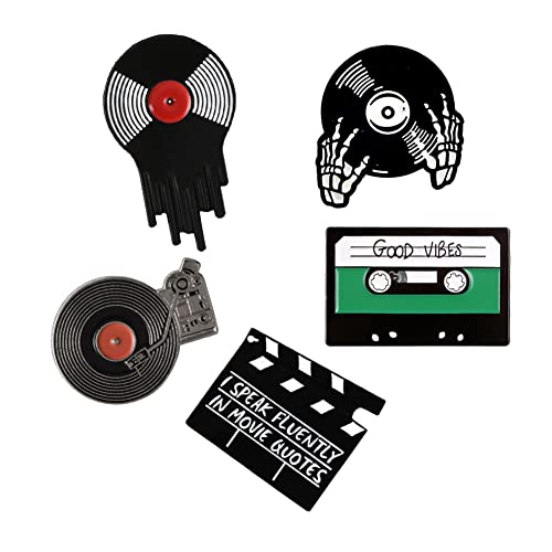 5pcs broches creativos dibujos animados retro disco Radios esmalte Pin DJ vinilo reproductor insignia broche solapa Pin personalidad gótico joyería