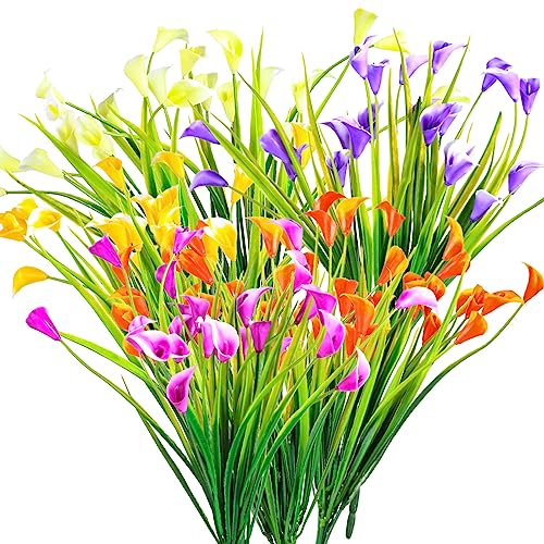 6 Piezas Flores Artificiales de Lirio Cala, Flores de Plástico Decorativas, Plantas Falsas Resistentes Rayos UV, Decoraciones de Interior Aire Libre, para Hogar, Jardín, Oficina, Cocina (5 Colores)