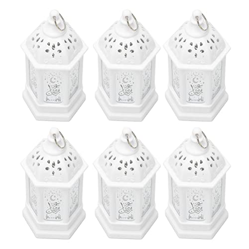 6 Piezas Mini Linterna de Ramadán Estilo Marroquí Linterna LED Decorativa Eid Mubarak, Linterna de Vela LED para el Festival de Bodas del Patio del Hogar (Blanco)