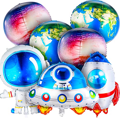 7 unidades decoración espacial, astronauta decoración espacial globo, globo espacial, globo de ciencia ficción astronauta para planetas niños, decoración de fiesta temática de cumpleaños, baby shower