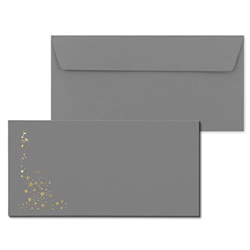 75 sobres con estrellas metalizadas - DIN largo - oro de la lluvia estrellada - Color: gris - Adhesivo adhesivo - 120 g/m² - 110 x 220 mm - ideal para Navidad