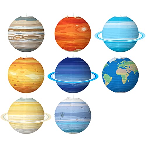 8 Piezas Planetas Linternas de Papel, Planetas Linternas de Papel Muy Soñadora Farolillos de Papel del Planeta para Decoración de la Sala de Cumpleaños de Niños (Solar System Lanterns)