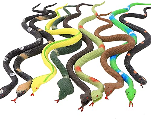 9 Piezas de Serpientes de Goma, Juego de Juguete de Serpiente Realista de Grado alimenticio, Forma de Serpiente súper elástica TPR + Tarjeta de Aprendizaje, Juguetes de baño