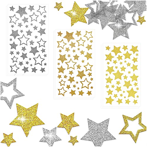 9 piezas Pegatinas de estrella de plata dorada Pegatinas de Estrellas Plateadas Doradas Pegatinas Estrellas Plateadas Doradas Purpurina Pegatinas Estrellas Navidad Pegatina Adhesiva de Espuma (A)