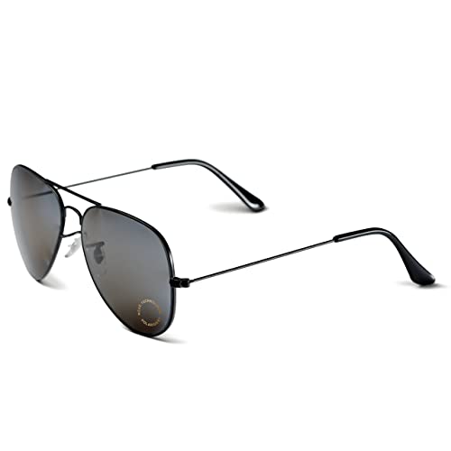 A - Vision Gafas de sol unisex con visión I Lentes polarizadas I Gafas de aviador elegantes negras I Protección contra la luz solar intensa (UV400) I Gafas de verano en diseño retro atemporal