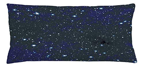 ABAKUHAUS Noche Funda para Almohada, Cielo Oscuro Vívido Lleno de Estrellas Celestial Cosmos Galático Constelación, con Estampas Digitales Personalizadas Lavable, 90 x 40 cm, Azul Oscuro