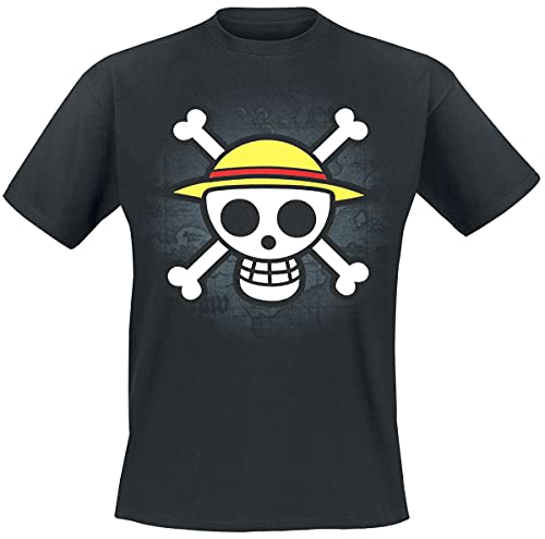 ABYSTYLE - One Piece - Camiseta - Craneo con Mapa - Hombre - Negro(M)