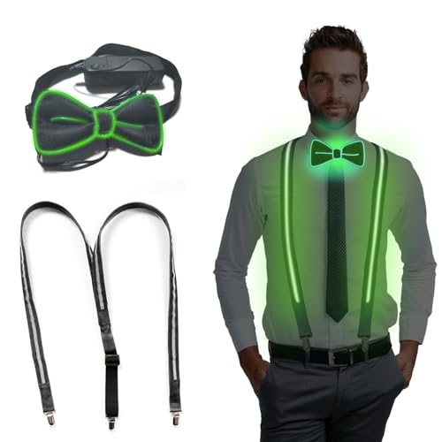 Acboor Tirantes LED luminosos, tirantes para hombre con nudo de corbata iluminado, tirantes traseros con luz LED, tiras de neón, tirantes LED en forma de Y (verde), verde, 2.5*120cm