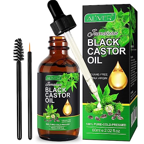 Aceite de ricino negro jamaicano, aceite de ricino orgánico 100% puro aceite de ricino negro prensado en frío Aceites esenciales para el cuerpo, rostro y piel, crecimiento de cejas, 60 ml