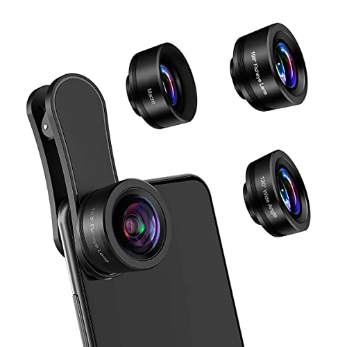 AFAITH Lente de cámara para Smartphone, 3 en 1 Kit de Grapas de Lente de teléfono móvil, Lente Macro 20X y Lente Ojo de pez 198° y Lente Gran Angular de 120° para iPhone Samsung Huawei
