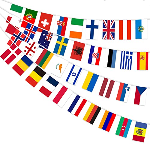 AhfuLife Banderines de la Bandera Europea Eurovision 2023 Decoración, 37 Países de Doble Cara de Tela Para Eurovisión 2023, Decoración de Jardín (4 unidad)