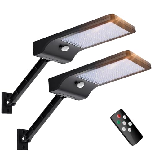 Aigostar - Farola solar LED exterior con sensor de movimiento y mando a distancia. Luz solar exterior resistente al agua IP65， regulable 180º， detección movimiento 7m. Para caminos， entradas etc.