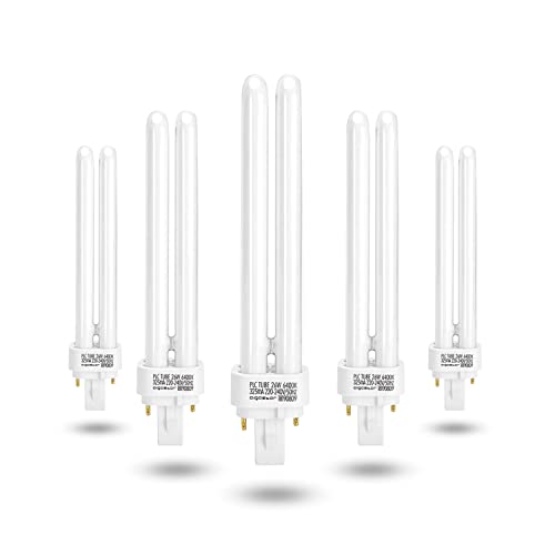 Aigostar - Pack de 5 Bombillas PLC Tubo, 26W, Maiz G24, 2 Pines, Luz blanca 6500K, 1600Lm, No regulable