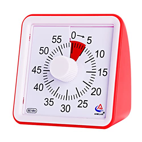 AIMILAR Temporizador Visual de 60 Minutos, Herramienta de gestión de Tiempo silenciosa, para Aula o reuniones, Reloj de Cuenta atrás para niños y Adultos Rosso