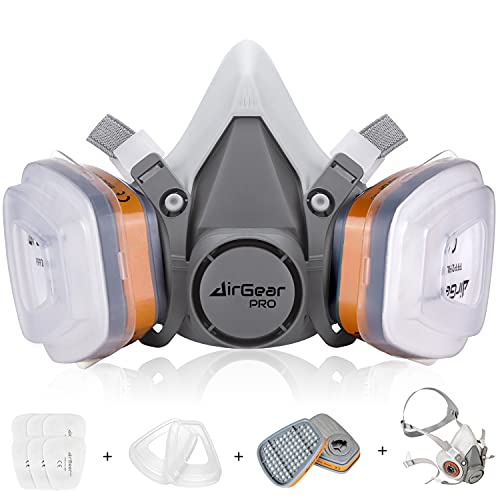 AirGearPro M-500 Máscara Respiratoria Reutilizable, Antipolvo, Antigás con Filtros para Pintar, Construcción, Bricolaje, Lijado