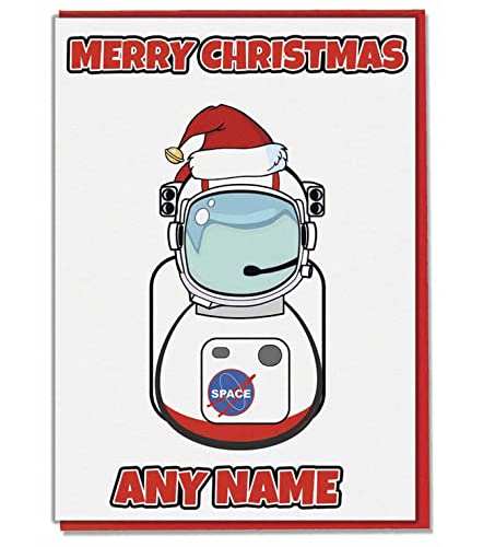 AK Giftshop Tarjeta de Navidad personalizada de astronauta – personalizada con cualquier nombre relacionado