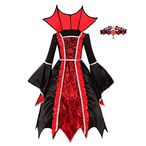 AlagiFun Conjunto de disfraz de reina de vampiro para niñas, fiesta de disfraces temática, cosplay de juegos de rol, disfraces de Halloween, L