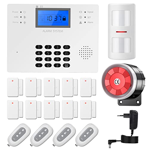 Alarmas para Casa, 17-Pieza 4G Sistema de Alarma para Casa, Inalámbrico Control Remoto por Call/SMS con 120DB Sirena de Alarma, Sensor de Puerta, Anti-pet Sensor para Hogar, Apartamento, Garaje