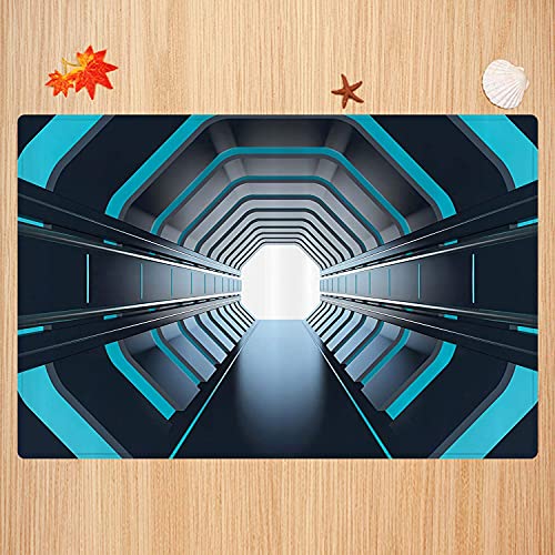 Alfombra de baño Antideslizante,Espacio Exterior, túnel con Paso de Luces de neón Mercurio Órbita Lunar Inspirada en Arte de polv Apto para Cocina, salón, Ducha (50x80 cm)