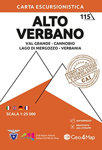 Alto Verbano. Val Grande, Cannobio, Lago di Mergozzo, Verbania Carta escursionistica 1:25.000: Val Grande-Cannobio-Lago Di Mergozzo-Verbana 1:25000: 115