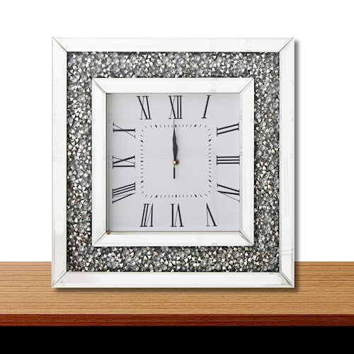 Amazing Gift Reloj de pared silencioso con diamantes sueltos, elegante reloj de pared romano de cristal de diamante de lujo, joya aplastada, silencioso para el hogar, oficina, sala de estar,