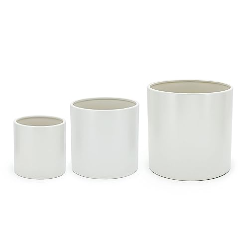 Amazon Basics Macetas de cerámica, varios tamaños, suave, 3 Unidad, Redondo, blanco, 15.2, 20.3, y 25.4 cm