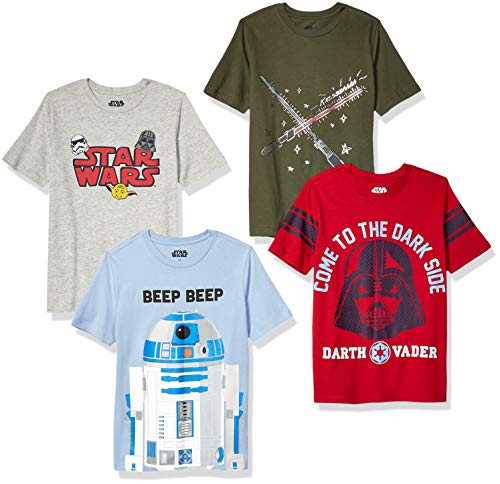 Amazon Essentials Disney | Marvel | Star Wars | Frozen Camisetas de Manga Corta (Previamente Spotted Zebra) Niño, Pack de 4, Star Wars Beep Beep, 8 años