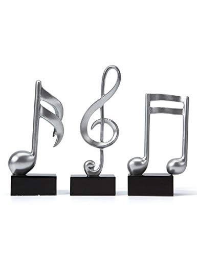 Amoy-Art 3pcs Decorativa Figure Musico Piano Regalo Escultura Resina Musical Note Plata 19cm